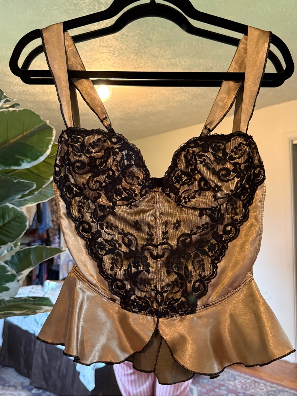 Undercover Gold Satin Bustier with Black Lace Overlay